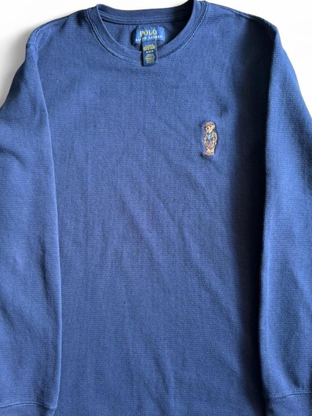 Polo Ralph Lauren Waffle Knit Thermal Shirt Blue Bear Medium M